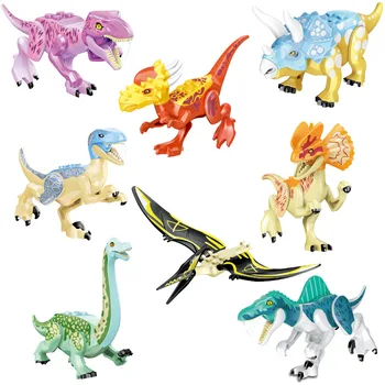 KF826 Blokai Pasaulio Mėlyna Dinozaurų Tyrannosaurs Rex Skaidrios Modelio Plytų Švietimo Žaislai Vaikams Dovanų