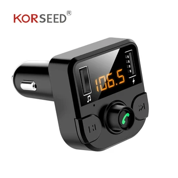 KORSEED Dvigubas USB automobilinis įkroviklis su FM siųstuvas Bluetooth laisvų rankų FM moduliatorius, automobilinis telefonas, kroviklis, skirtas 