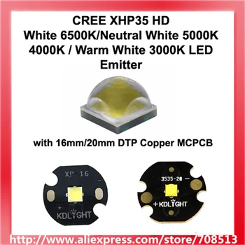 KRY XHP35 HD Balta 6500K/Neutrali Balta 5000K 4000K / Šiltai Balta 3000K) LED Spinduolis su 16mm/20mm DTP Vario MCPCB - 1pc