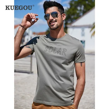 KUEGOU vyriški marškinėliai trumpomis rankovėmis Armijos žalioji sutartis siuvinėjimas, marškinėliai Mados vasaros marškinėlius vyrų viršuje plius dydis DT-5934