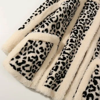 Kailiai, Kailio Leopard-print Kupranugaris Trumpas Visą Vilnos Granulių Avių Shearling Ėriukų Plaukų Vienas Gabalas