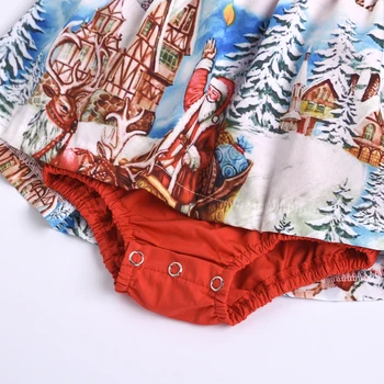 Kalėdų Naujagimiui Merginos Romper Suknelė+Lankelis Santa Print Raukiniai, Nėriniai Rankovės Jumpsuits 2vnt 0-24M