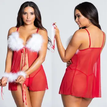 Kalėdų apatiniai Seksualus Nėriniai Skaidrus Suknelę, Apatinius Sleepwear Chemises porno kraujavimas iš Lenceria Egzotiškų Drabužių