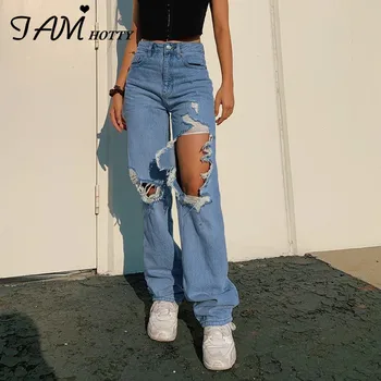 Kankina Tiesiai Moterų džinsus Baggy Derliaus Aukšto Juosmens Draugų Mama y2k Džinsinio Nelaimę Streetwear 2020 metų Moteris Iamhotty
