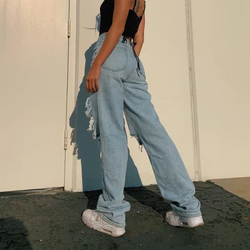 Kankina Tiesiai Moterų džinsus Baggy Derliaus Aukšto Juosmens Draugų Mama y2k Džinsinio Nelaimę Streetwear 2020 metų Moteris Iamhotty