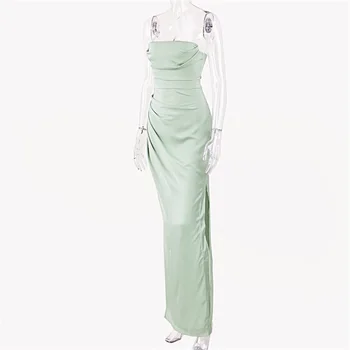 Karlofea Satino Stebėjimo Maxi Suknelė Naujas Elegantiškas Struktūrinio Ilgos Suknelės Lady Dienos Naktį Šlaunies Padalinta Vakaro Renginį Šalis Suknelė