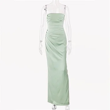 Karlofea Satino Stebėjimo Maxi Suknelė Naujas Elegantiškas Struktūrinio Ilgos Suknelės Lady Dienos Naktį Šlaunies Padalinta Vakaro Renginį Šalis Suknelė