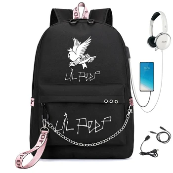 Karšto Lil Peep Kuprinė Mados Dizaino mokyklos kuprinės paauglių Mergaičių Studentų Krepšiai, USB daugiafunkcį kelionės Nešiojamas Mochilas