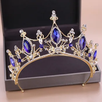 Karšto Pardavimo Royal Queen Baroko Stiliaus Mėlyna Kristalų Rožančiai Crown Princess Diadem Vestuvių Nuotaka Vestuves Plaukų Papuošalai, Papuošalai
