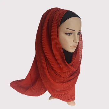 Karšto pardavimo plisuotos maxi hijabs šalikas elegantiška skara paprasto maxi musulmonišką hidžabą moteris raukšlių šalikai, skaros, minkštas duslintuvo 1 vnt