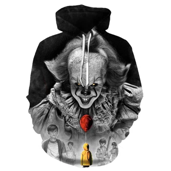 Karšto siaubo filmas klounas Stephen King hoodie 3D spausdinimo hip-hop stiliaus palaidinukė pavasario ir rudens mados vyrai ir moterys, hoodies