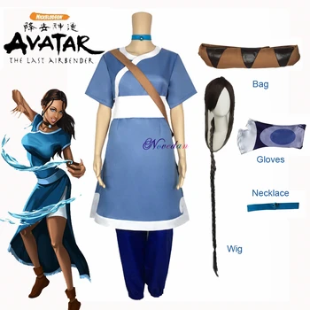 Kataras Cosplay Kostiumų Anime Avatar the last Airbender Cosplay Kostiumas Pilnas Komplektas Karoliai+Krepšys+Perukas