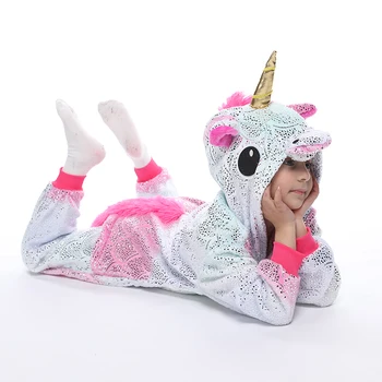 Kigurumi Gyvūnų Vienaragis Pižama Vaikams Žiemos Sleepwear Kugurumi Licorne Pižamos Vaikams Onesies Anime Panda Kostiumai Jumpsuit