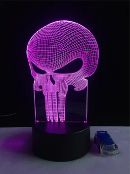 Klasikinis Helovinas Punisher Kaukolė 3D Lempos apšvietimas LED USB Nuotaika Naktį Šviesos Daugiaspalvis Jungiklis Jutiklinis Nuotolinio Luminaria Pakeisti Lentelę
