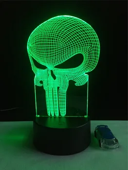 Klasikinis Helovinas Punisher Kaukolė 3D Lempos apšvietimas LED USB Nuotaika Naktį Šviesos Daugiaspalvis Jungiklis Jutiklinis Nuotolinio Luminaria Pakeisti Lentelę