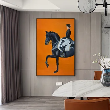 Klasikinis Modernus Black Horse Orange Žirgų Lenktynių Drobės Tapybos Sienos Meno Jojimo Moteris Sienos Nuotraukas Kambarį Namų Dekoro