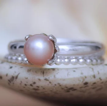 Klasikinis Saldus Pažinčių Moterų Rožinis Perlas Vestuvių Žiedas Dvigubas Pažintys Žiedas