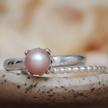 Klasikinis Saldus Pažinčių Moterų Rožinis Perlas Vestuvių Žiedas Dvigubas Pažintys Žiedas