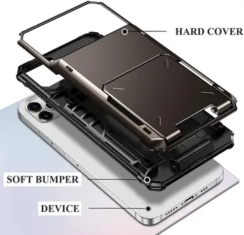 Kortelių Lizdai Piniginės Atveju iPhone 11 12 Pro Max Mini 7 8 Plus X XS Max XR SE 2020 Dangtelį Pastumkite Šarvai Piniginės, Kortelių Lizdai Turėtojas