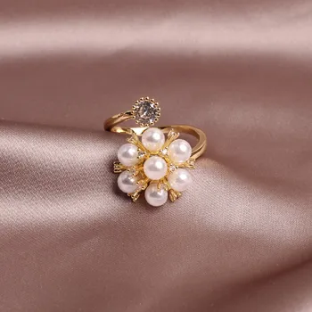 Korėjos Naujo Dizaino Bižuterijos Išskirtinį Vario Apdaila Cirkonis White Pearl Elegantiškas Moteris Atidarymo Reguliuojamas Rodomojo Piršto Žiedą
