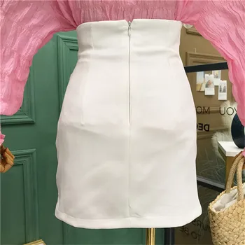 Korėjos Naują Atvykimo Mados 2020 M. Rudenį Pieštuku Sijonai Moterų Imperijos Vientisos Spalvos Klostuotas Klubų Zip Elegantiškas Mini Sijonai