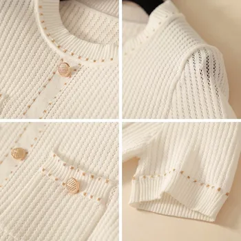 Korėjos elegantiškas trumpomis rankovėmis megztinis moterims plonas megztas megztinis Tuščiaviduriai iš kratinys megztiniai balta vasaros top 2020 naują atvykimo