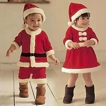 Kūdikių Berniukų mielas Kalėdų Rompers Infantil Jumpsuits+Hat nustatyti Bamblys Merginos Naujųjų Metų Kostiumas Vaikams Drabužių 0-2Y