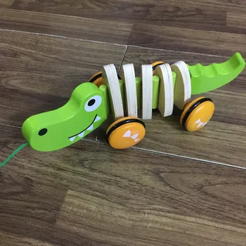 Kūdikių švietimo medinis žaislas traukti palei krokodilas šuo ryškių spalvų, geros kokybės, gera dovana berniukui, mergina kūno sūpynės, kai jis eina
