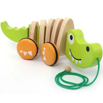 Kūdikių švietimo medinis žaislas traukti palei krokodilas šuo ryškių spalvų, geros kokybės, gera dovana berniukui, mergina kūno sūpynės, kai jis eina