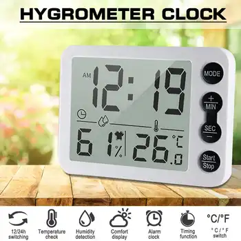LCD Skaitmeninis Temperatūros, oro Drėgmės Matuoklis Namų Patalpų Lauko Termometras su Drėgmėmačiu Oras Stotis Žadintuvas Laiko Funkcija