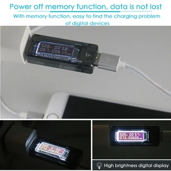 LCD USB Detektorius USB Voltų Srovė Gydytojas Įkroviklio Talpa Testeris, Matuoklis Voltmeter Ammeter Galia Banko Plug