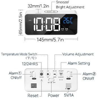 LED Skaitmeninis Laikrodis-Žadintuvas Veidrodis, Žadintuvas Elektroninių Garsų Kontrolės Skaitmeninis LED Laikrodis-Žadintuvas Temperatūra Stalo Dekoro CreativeGift