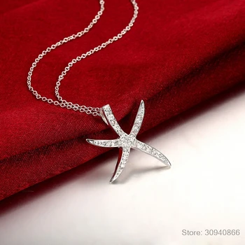 LEKANI 925 Sterlingas Sidabro Starfish Pendant Karoliai 20 Cm Gyvatė Grandinės Mados Moterų Vestuvių Papuošalai