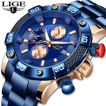 LIGE 2020 Naujas Mados Vyrai Laikrodžiai su Nerūdijančio Plieno Top Brand Prabangių Sportinių Chronograph Kvarcas Žiūrėti Vyrų Relogio Masculino