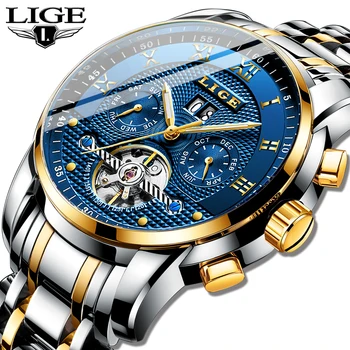 LIGE Vyrai Laikrodžiai Top Brand Verslo Mada Automatinis Mechaninis laikrodis Vyrams Full Steel Sporto Vandeniui Žiūrėti Relogio Masculino