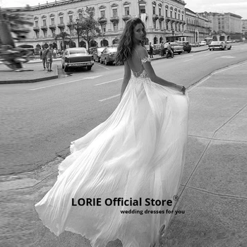 LORIE A-Line Wedding Dresses 2019 Nėrinių Appliques du kartus Padalinta Baltos, Dramblio kaulo, Pigūs Paplūdimio Vestuvių Suknelės vestido de casamento Naujas