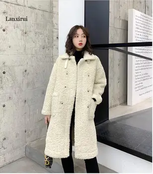 Lanxirui Kailio Profilis Paltas Moterų Vidutinio ilgio Žiemos Naujas Stilius Atsitiktinis Palaidų Negabaritinių OutwearsThick Kailis