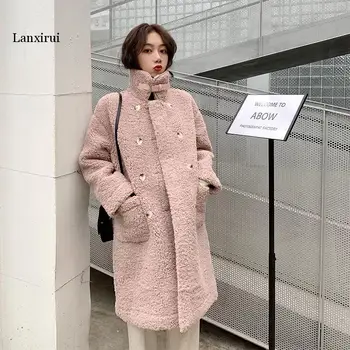 Lanxirui Kailio Profilis Paltas Moterų Vidutinio ilgio Žiemos Naujas Stilius Atsitiktinis Palaidų Negabaritinių OutwearsThick Kailis
