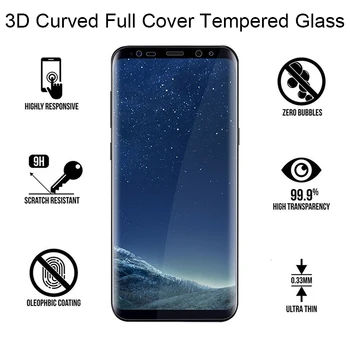 Lenktas Visiškai Padengti Grūdinto Stiklo Samsung Galaxy S8 S9 Plus Apsauginis Stiklas Screen Protector Filmas S6 S7 Krašto Pastaba 8 9 10