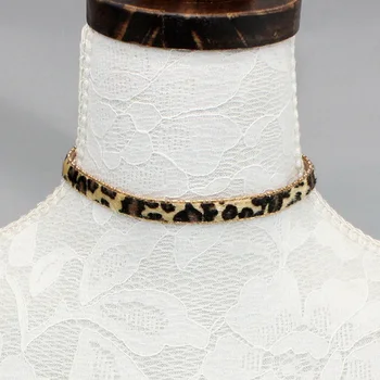 Leopard Print Modelis Choker Karoliai, Aukso Grandinės Trumpas Apykaklės, Karoliai, Geometrinis Reikmenys, Papuošalai