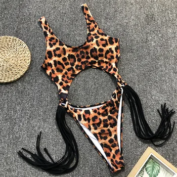 Leopard brazilijos vientisi maudymosi kostiumėlį String monokini Seksualus Aukštos supjaustyti bikinis 2019 Push up maudymosi kostiumėliai, Kutas vientisas kostiumai plaukti kostiumas