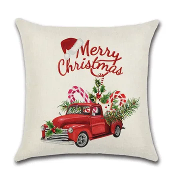 Linksmų Kalėdų Raudona Pagalvėlė Padengti Elnių Medžio Sunkvežimių Spausdinti kussenhoes Aikštėje Užvalkalas Sofa Kalėdos Namo Automobilių Dekoratyvinės Pagalvės