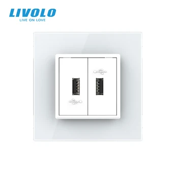 Livolo UK standartas Sienos USB įkrovimo Lizdas, USB kištukai,2.1 einamosios, Naujo Stiliaus Krištolo Stiklo Skydelis, 3colors pasirinkimas