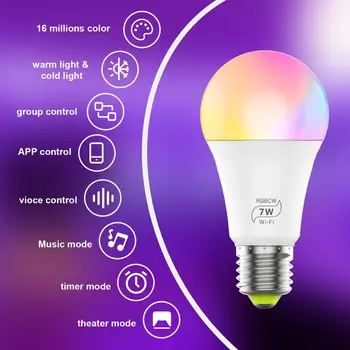 Luces led E27 LED Šviesos RGBCW Spalva Keičiasi 2.4 GHz WiFi Lemputės Veikia su Alexa 
