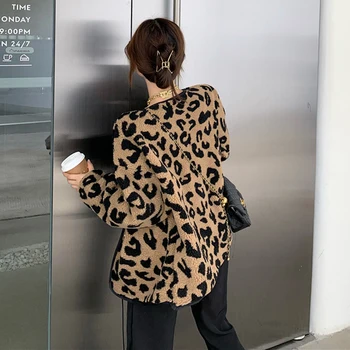 Lucyever Derliaus Leopard Moterų Striukė Rudens ilgomis Rankovėmis Dirbtiniais Kašmyras Elegantiškos Moters Kailis Priežastinis Žiemos Laisvi Drabužiai nauji 2020 m.