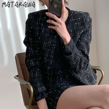 MATAKAWA korėjos Chicc Rudens prancūzijos Apvalios Kaklo Single-breasted Duffle Kailis + Aukšto Juosmens-line Sijonas Moteriška Dviejų dalių Rinkinys Moterims