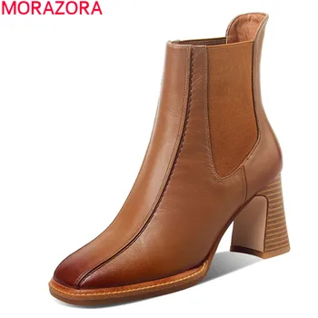MORAZORA 2020 m. Aukštos kokybės mados batai natūralios odos batus storais kulnais aikštėje kojų slip-on moterų batai ponios batai