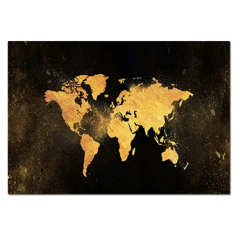 MUTU Šiuolaikinio Abstraktaus Juodojo Aukso Pasaulio Žemėlapyje, Drobė, Tapyba Plakatai ir Spausdinimo Šiaurės šalių Sienos Meno Nuotrauką Gyvenantys Vaikai Kambario Dekoro