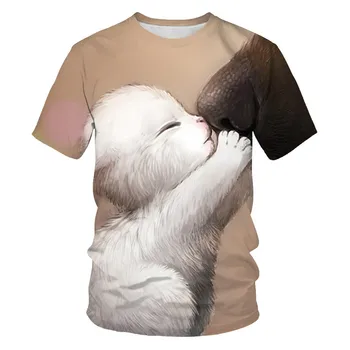 Mados 2020 Naujas Cool T-shirt berniukų/mergaičių 3d Marškinėlius Spausdinti dvi katės trumpomis Rankovėmis Vasaros Viršūnes Tees marškinėliai Vaikams 4-14T