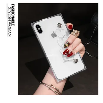Mados Aikštė Mielas Meilė Širdies Apyrankę Vertus, Grandinės Aišku, Crystal Case Cover For iPhone 12 Mini Pro 11 Max XS XR X 8 7 6 6S Plius